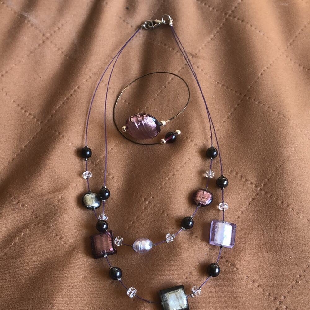 Chicos Mutli color Glass Bead multi-strand design necklace and wrap bracelet